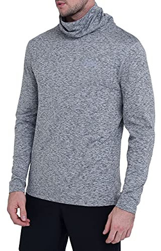 TCA Men's Warm Up Long Sleeve Training Workout Funnel Neck Thermal Running Top with Thumbholes - Quiet Shade Marl, L