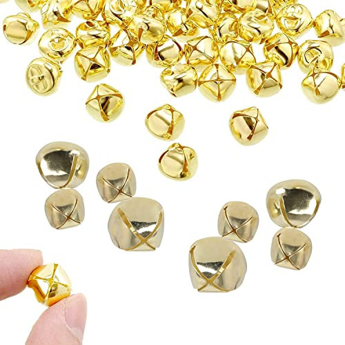 acdokuk 100 Stück Glöckchen, 13 mm, goldfarbene Glöckchen, Mini-Bastelglocken, Perlen für Bastelarbeiten, Weihnachtsschmuck, Bastelarbeiten, Anhänger