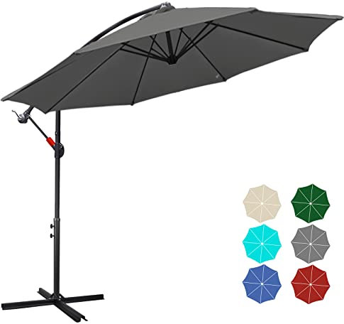 Jiubiaz Sonnenschirm Alu Ampelschirm Ø 350cm Grau Gartenschirm mit Ständer, höhenverstellbar, klappbar, UV-Schutz 30+ Diverse Farben Wasserabweisende Marktschirm