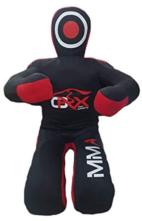 MMA Grappling Dummy – Judo-Boxsack, MMA BJJ Jiu Jitsu Sitzposition Hände vorne (ungefüllt, Leinwand) (150 cm, schwarzes Segeltuch)