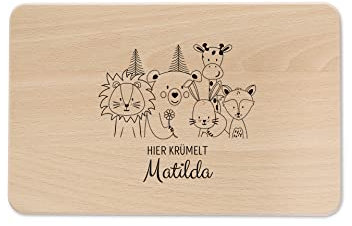wunderwunsch - Individuelles Holzbrett mit Gravur für Kinder - Personalisiertes Frühstücksbrettchen - Niedliche Motiv-Brettchen mit Namen