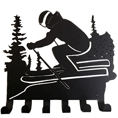 Art Mural en Métal, Décoration Murale en pour Ski Porte-Manteau Mural Crochets Porte-clés pour Sports De Neige Cadeau D'amateur De Ski Décoration Murale en Métal pour VTT