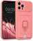 kwmobile Plastic Case Compatible with Apple iPhone 12 Pro Max - Case with Metal Stand Card Slot Finger Holder - Winter Rose