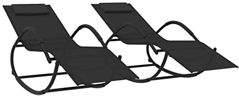 vidaXL 2X Schaukelliege Gartenliege Relaxliege Sonnenliege Liegestuhl Gartenmöbel Liege Freizeitliege Strandliege Saunaliege Schwarz Stahl Textilene