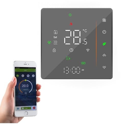 Qiumi Smart Wifi Color Thermostat for Individual Gas/Water Boiler Heating Works with Alexa Google Home Dry Contact, LED Light Display Protect Your Eyes, 5A 95~240VAC