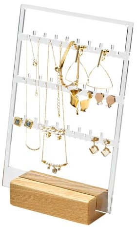 YAMAZAKI Home Rin Schmuck-Organizer-Ständer für Ohrringe, Halsketten, Armbänder, stehende Präsentationshalter, Aufbewahrung, Naturholzkiste – ABS-Kunststoff