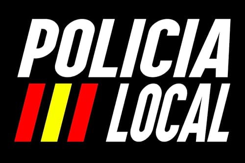 Parche Policía Local y líneas bandera de España. Rectangular 5,08 x 7,6 cm Tela Impresa sublimado Borde Hilo Negro y tela de gancho Macho Trasero - 1 Unidad