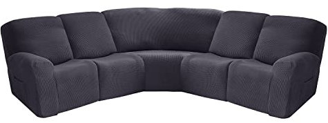Jacquard Elastischer Ecksofabezug 5-Sitzer , Sofa überzug Ecksofa L form, Sofahusse Eckcouch Cover Rutschfest, Sofa Überwurf Spannbezug, Universal Sesselbezug Sofa Abdeckung 7 Stück (Dunkelgrau)