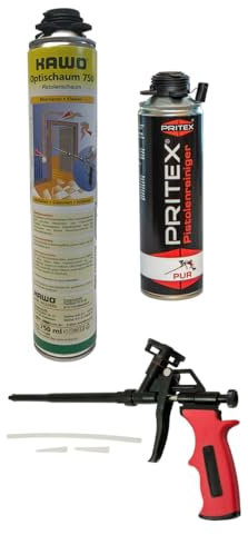 Pistolenschaum Set 1 x 750ml + 1 Reiniger + 1 Pistole PU-Schaum Bauschaum Füllschaum Dämmschaum