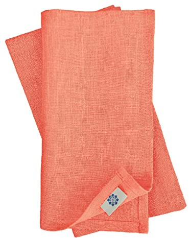 Linen & Cotton 4 x Stoffservietten Hygge, 100% Leinen - Coral Rosa, 32x32 | Servietten Stoff, Leinenservietten für Feiern Home Esstisch Abendessen Restaurant, Hochzeit, Taufe, Geburtstag & Weihnachten