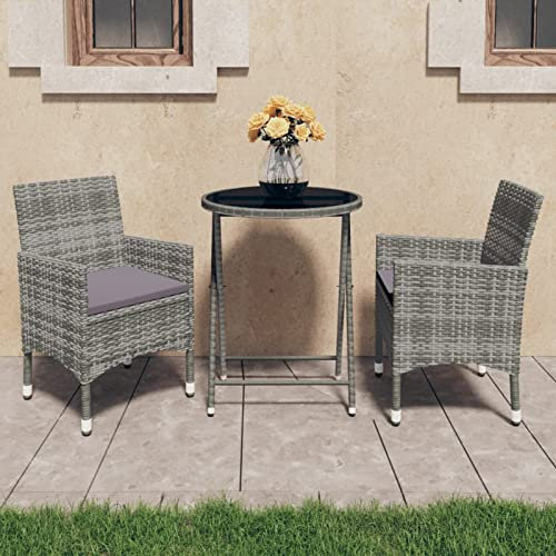 ZHOUMIN 3-TLG. Bistro-Set, Bistrotisch Mit 2 Stühlen, Gartenset Tisch Und Stühle, Balkontisch Klein, Bistroset, Poly Rattan und Hartglas Grau