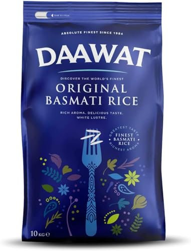 Daawat Original Basmati Rice with Rice Aroma, Delicious Taste, White Lustre,Perfectly Aged, Aromatic & Textural Grain, Rich Flavour with Sweet Taste, Ideal for all types of Dishes (10 KG)