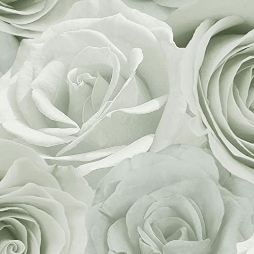 Melany Rose Floral Wallpaper World of Wallpaper - Ideal for Lounges, Bedrooms, Dining Rooms and Hallways (Sage Green)