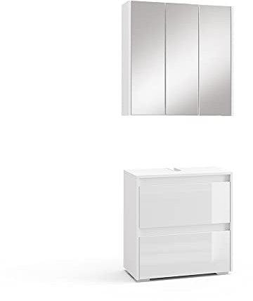 Vicco Badmöbel-Set Weiß Majest, bestehend aus Waschbeckenunterschrank, Bad Spiegelschrank - Kombination aus Schubladen & Regalen