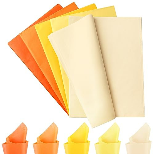VGOODALL Seidenpapier – 75 Blatt (50x35 cm) Tissue Papier, 5 Gelbtöne Bastelpapier Geschenkpapier,ideal für Blumenbasteln, Geschenkverpackung, Kunstprojekte & Dekoration