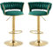 AUKWIK Barhocker 2er Set höhenverstellbar aus Samt, drehbarer Schminktisch Hocker, gepolsterter Drehstuhl für Esszimmer Küche Wohnzimmer, Grün Emerald