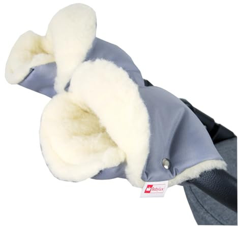 BABYLUX MUFF Handmuff PLÜSCH/WOLLE Handwärmer für Kinderwagen Buggy Handschuh 2 Stück (17. Grau)