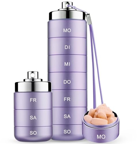Mossime Tablettenbox 7 Tage Große Fächer Tragbare Pillendose Metall Für Unterwegs Medikamentenbox 7 Tage Stapelbar, Wasserdicht, Pillenbox Für Vitamin, Fischöl