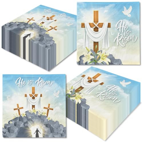 CMUSKO Ostern Servietten 'He is Risen', 40 Stück, Religion, Jesus, Papierservietten, Kreuz, Osterservietten für Ostern, Frühling, Partyzubehör