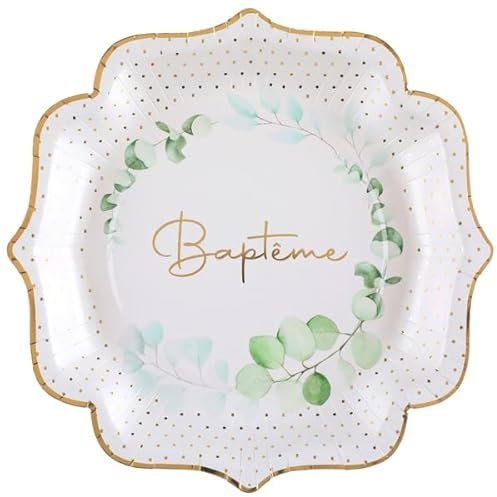 SANTEX 8374-10, Sachet de 10 Assiettes Baptême végétalisé