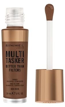 Rimmel Multi Tasker Better Than Filters, 008 Rich, 3 in 1 Face Primer, Glow Booster and Highlighter, Flawless Finish, Infused with Vitamin C and E, Maxi Soft Applicator, Vegan, 30ml