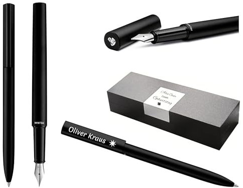 Pelikan Ineo® Elements Füllhalter und Kugelschreiber mit Gravur Geschenk Premium Stift | Geschenkbox | blaue Mine | personalisiertes Geschenk | Namen graviert | Geburtstag (Schwarz)