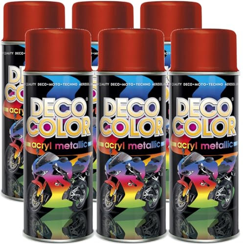 Deco Color 6er Sparpack Lackspray ROT 400ml - Sprühlack mit Effekt für z.B. KFZ, Fahrrad (6 Dosen Lackspray Rot mit Metallic-Effekt)