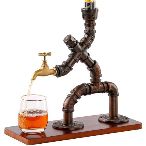 BIUMEICVIS Soporte de alcohol Steampunk para whisky, soporte de bar personalizado industrial para 1 botella, dispensador de licor en la habitación, decoración de cueva de hombre