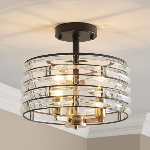 Saint Mossi Kristall Deckenleuchte Kronleuchter, halbbündig, moderner Stil, nahe an der Deckenleuchte, E14-Sockel, 3-flammig, 30 cm x 24 cm, Gold glänzend und mattschwarz