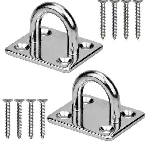 Pad Eye Plate 2 Pcs M8 Stainless Steel Ceiling Hook Metal Staple Ring Hook Suspension U Hooks Marine Hardware Staple Hook Loop with 8 Screws,for Wall Ceiling Hanging Shade Sail(Square)