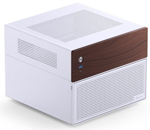 JONSBO N4 White NAS Pc Case, Walnut Wood, 8-Drive Bay/6 * 3.5 HDD (4 hot-swap,2 Non hot-swap), 2 * 2.5SSD,Micro ATX Chassis USB3.2Gen2Type-C, 1x120mm Fan Built-in, White