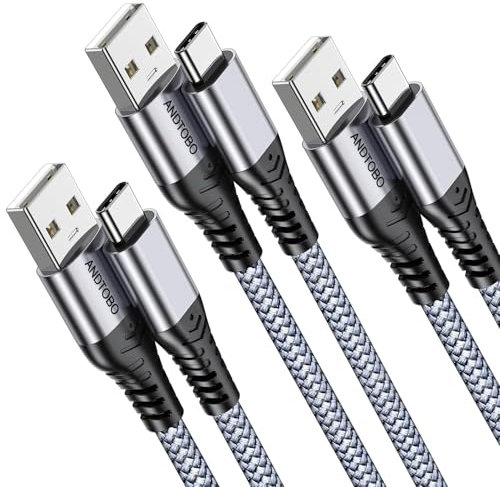 [3 Pack-2M] USB C 3.1A Cable de Carga Rápida, USB A a C para iPhone 15/16 Plus/16 Pro/16 Pro Max, Samsung S21 S22 S23+ Ultra S20 S10 S9 y Más