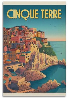 JJXCAC Vintage-Poster, italienische Cinque Terre, Reise, Tourismus, Nachdruck, dekoratives Gemälde, Leinwand, Wandposter und Kunstdruck, moderne Familienschlafzimmer-Dekoration, Poster, 20 x 30 cm