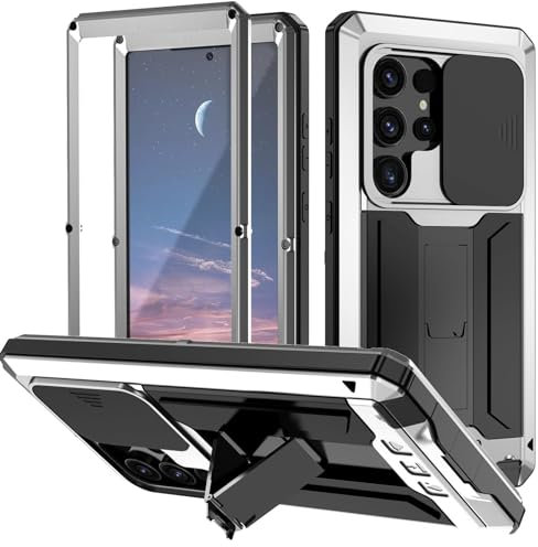 MOHDHAF- Handyhülle for Samsung Galaxy S24 S24 Plus S24 Ultra Silikon-Triple-Defense-Hülle Objektivschutzhülle(Silver,S24 Ultra)