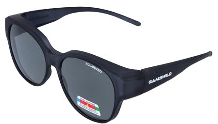 Gamswild WS3527 runde Überbrille Sportbrille Sonnenbrille polarisiert Fahrradbrille Skibrille Damen Herren Unisex Leichtgewicht| braun | schwarz |, Farbe: Schwarz