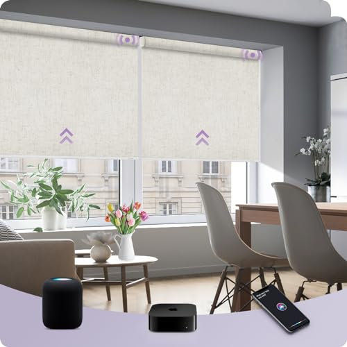 Graywind HomeKit Smart Blackout Blinds, Motorized Window Blinds with Eve Motor, Rechargeable Shade for Apple User Compatible with Siri Voice Control Home App, Custom Size, Linen Beige
