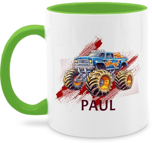 Tasse Tassen 325ml - Auto - Monstertruck mit Name | Monster Truck Personalisiert | Riesentruck - 325 ml - Hellgrün - personalisieren sportwagen cars automotiv kindertasse namenstasse und. autos und