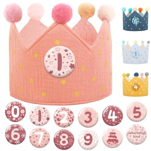Tutukyle Geburtstagskrone für Kinder, Hut, Geburtstag, Rosa, mit Zahlen 1-9, Hut, Geburtstag, Kinder, Dekoration für Mädchen und Jungen