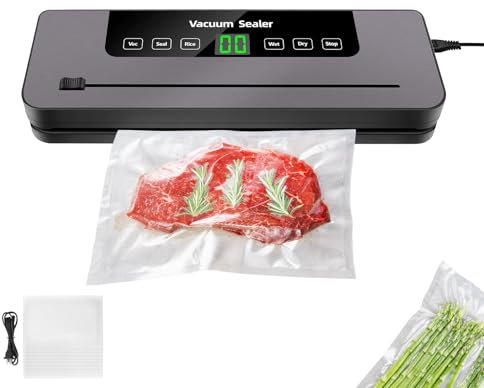 Vakuumiergerät, 5-in-1 Vakuumierer 60 KPA Lebensmittel Trocken-/Feuchtmodus mit eingebautem Cutter, Globefish-Technologie für kontinuierliches Arbeiten mit hoher Geschwindigkeit, 10 Vakuumbeutel