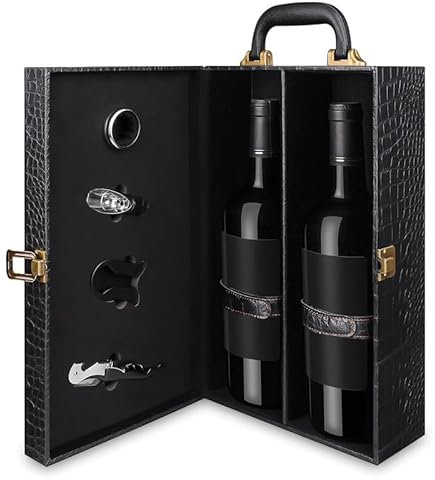 ZiaWorld Wine Bottle Gift Box, Luxury Gift Box for Wine, Champagne or Whisky with Tools Cork Screw, Pourer, Foil Cutter, Napkin/Drip Ring, (Wine NOT Included), 2 Bottles
