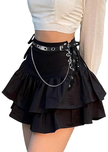 YINGWIN Y2k Stufenrock Femboy Rock Damen Gothic Kleidung Damen Minirock | Sexy Goth Mini Rock Sommer Rave Gothic Rock Damen Club Festival Outfit für Verabredungen, reisen, urlaub, rave outfit damen