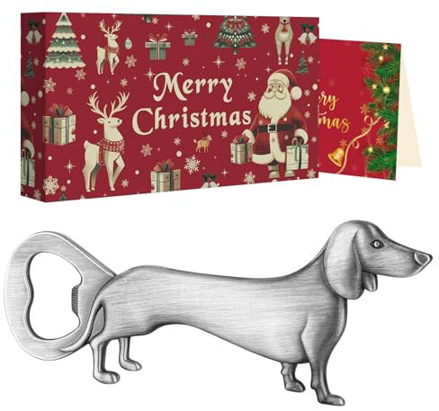 LKKCHER Ideen Weihnachts Geschenke, Dackel Flaschenöffner, Dackel Weihnachts Geschenke für Männer Frauen Dackel Fans, Dackel Weihnachtsschmuck, Silber mit Weihnachtsverpackung und Weihnachtskarte
