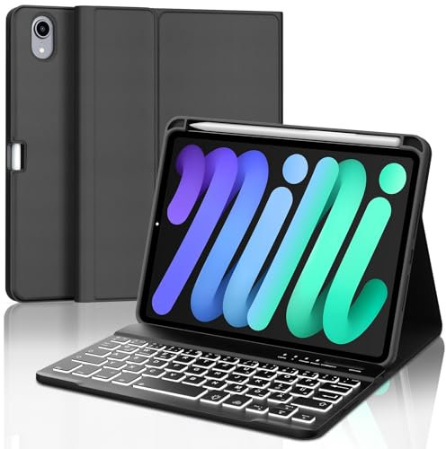 IVEOPPE Tastatur für iPad mini 7 (A17 pro) 2024/Mini 6 2021, Hülle mit Tastatur Bluetooth Abnehmbare Beleuchtung QWERTZ für iPad mini 6a/7a Generazione 8.3 Zoll, Schwarz