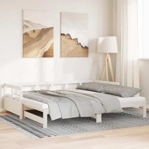Homgoday Schlafsofa mit Rollen und Matratze weiß 90 x 200 cm, Kiefernholz, Schlafsofa, Schlafsofa, Schlafsofa, Bettgestell