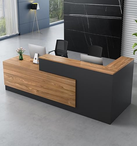 Moderne Empfangstheke aus Holz - Empfangstresen für Büros multifunktionaler Empfangstisch mit großzügigem Stauraum Geeignet für Büros Rezeptionen Hotels(Keine Stühle) (B Farbe (links hoch), 180CM)