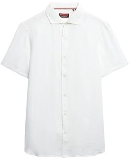 Superdry Herren Vacation Hemd mit kurzen Ärmeln aus Leinen Optik S