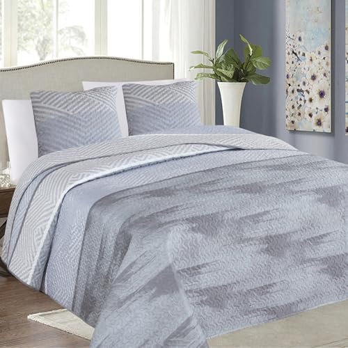 Euromat Tagesdecke Steppdecke Bettüberwurf Gesteppte Tagesdecke mit 2 Kissenbezüge 40x40 cm- (Grau- SY-6841, 220x240 cm)