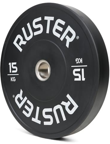 RUSTER Discos Olímpicos Bumper - Pesas 5kg 10kg 15kg 20kg 25kg - Discos Pesas para Gym, Gimnasio en Casa, Halterofilia, Crosstraining y Pesos Fitness (Negro, 15kg)