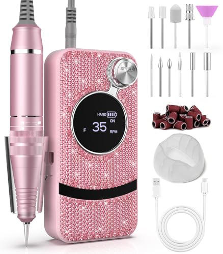 Lima eléctrica profesional inalámbrica para uñas con 11 brocas para uñas, 35000 rpm, lima e con purpurina para kit de uñas, máquina para uñas acrílicas, pulido de gel para manicura, salón de belleza y