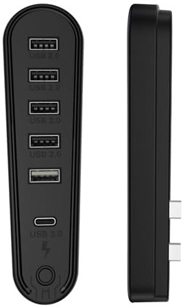 TEHAOUU Hub USB 2.0 6 en 1 pour PS5 Pro/PS5 Slim avec éclairage RVB - 4 ports USB + 1 port de type C, transfert de données haute vitesse, Plug & Play